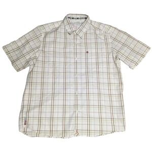 QUIKSILVER Men Large Cotton Blend Off-White Windowpane Check Button-Up Shirt